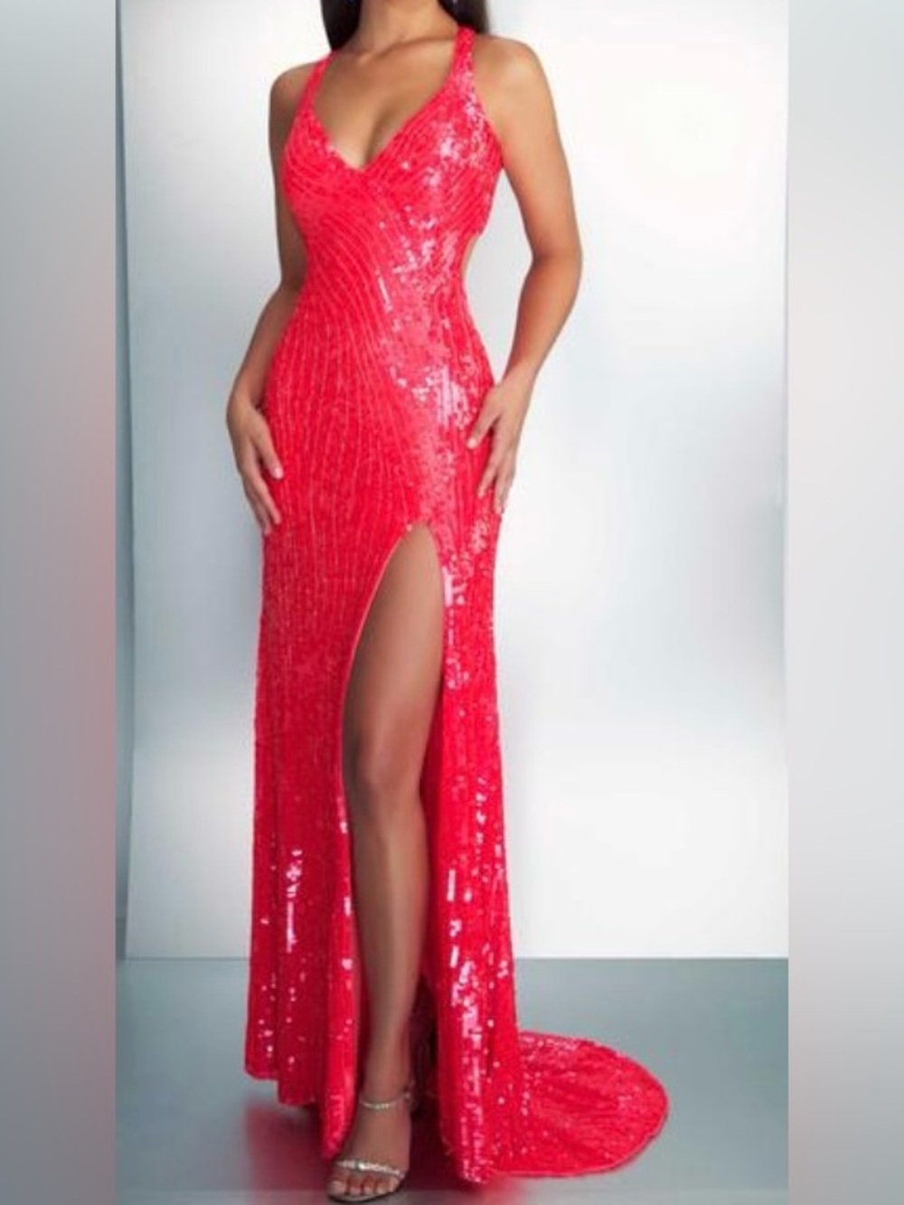 Hot Pink Sequin Evening Dress